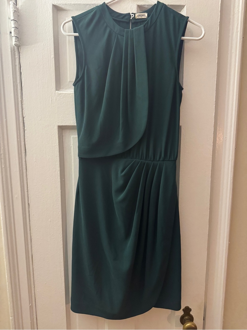 L'AGENCE Green Jersey Draped Side Pleat Dress